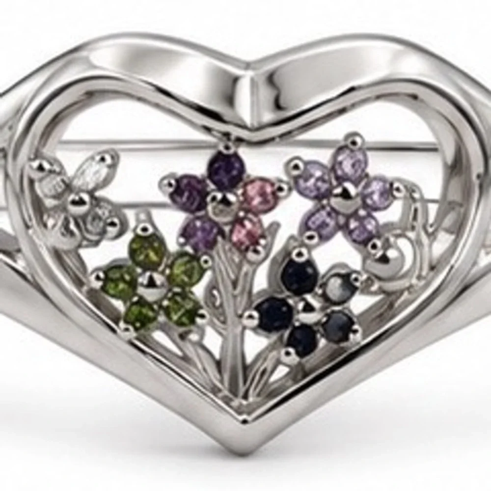Family Garden of Love Heart Flower Engraved Hinged Bangle Bracelet